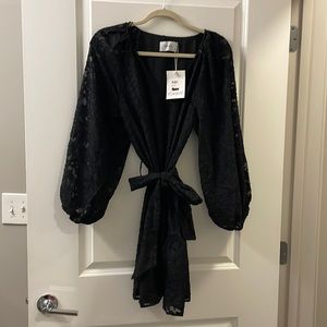 Esmaee black embroidered mini dress. Size small. New with tags.